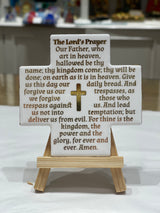 ENGLISH LORD’S PRAYER - SMALL CERAMIC CROSS WITH STAND GOLD WRITING