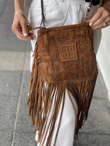 Greek Key Boho Brown Suede Bag by EL bags