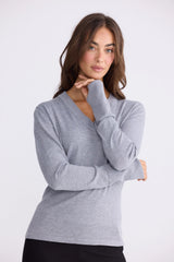 Cassian Long Sleeve Knit Top - Grey