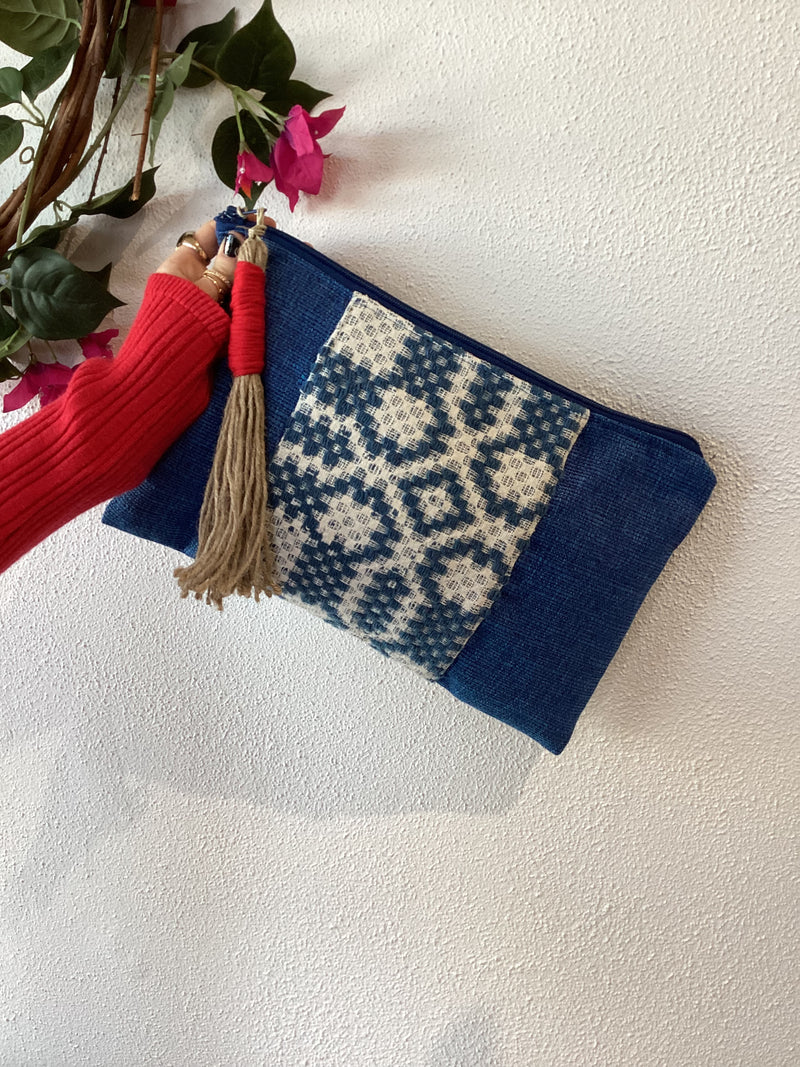 Handmade fabric clutch/pouch - Jean Blue