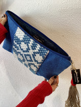 Handmade fabric clutch/pouch - Jean Blue