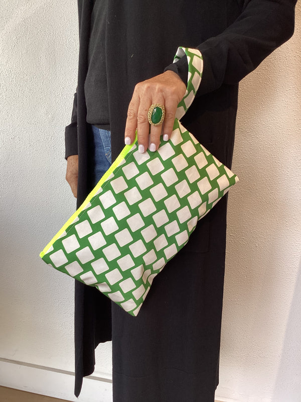 STEPHANIE Handmade clutch/pouch - Green and White