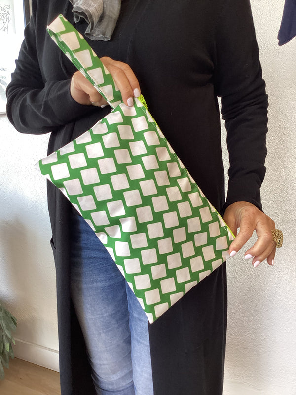 STEPHANIE Handmade clutch/pouch - Green and White