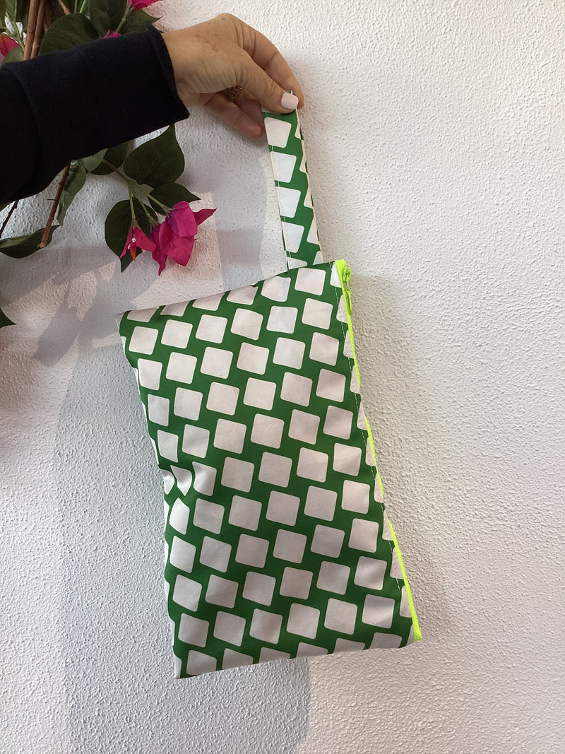 STEPHANIE Handmade clutch/pouch - Green and White