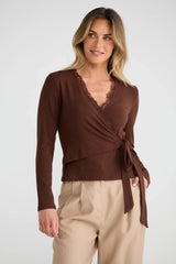 Brigitte Wrap Top - Espresso Brown