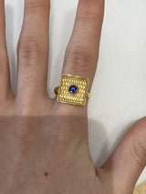 Gold Square Byzantine ring with Coloured Zircon