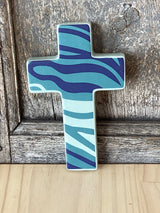 Purple and turquoise zebra printed cross