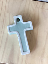 Purple and turquoise zebra printed cross