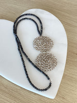 Greek long hand crochet Disc necklace - Silver by Hara Karamichali