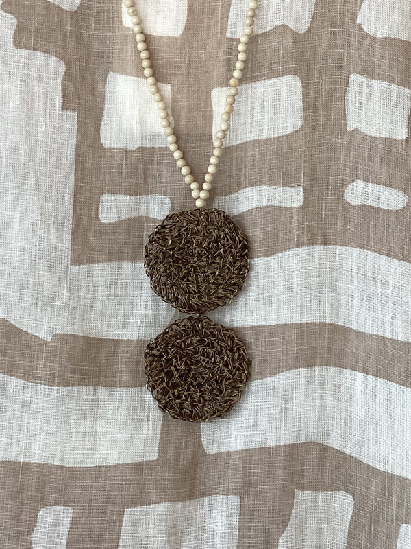 Greek long Hand Crochet Disc necklace - Bronze by Hara Karamichali