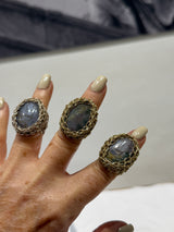 Hara Karamichali Medium Oval Stone Ring - Grey Agate