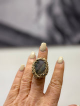 Hara Karamichali Medium Oval Stone Ring - Grey Agate