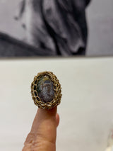 Hara Karamichali Medium Oval Stone Ring - Grey Agate