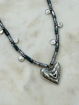 Misirlou Heart Necklace - Silver/Charcoal