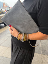 RM Atellier Designer Handmade Clutch Bag with Ring Handle - Grey
