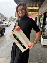 RM Atellier Designer Handmade Leather Clutch - Cream