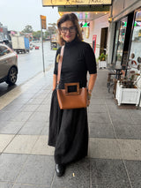 RM Atellier Designer Handmade Leather Handbag with Wood Handle - Brown