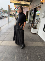 RM Atellier Designer Handmade Leather Mini Handbag with Wood Handle - Black