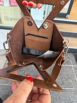 RM Atellier Designer Handmade Leather Mini Handbag with Wood Handle - Brown
