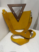 RM Atellier Designer Handmade Leather Mini Handbag with Wood Handle - Mustard