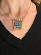 Tina Kotsoni Geo/Greek Key Pendant Necklace - Gold & Blue