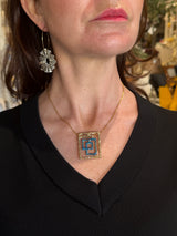 Tina Kotsoni Geo/Greek Key Pendant Necklace - Gold & Blue