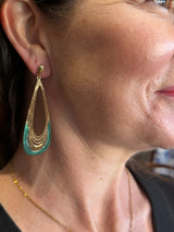 Tina Kotsoni Leaf Drop Earrings - Gold & Green