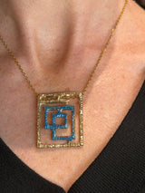 Tina Kotsoni Geo/Greek Key Pendant Necklace - Gold & Blue