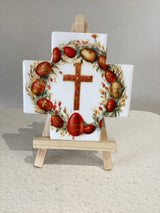 Χριςτος Ανεςτη small white ceramic cross plaque with stand #3