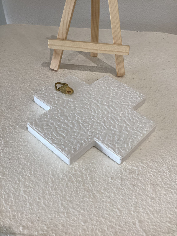 Χριςτος Ανεςτη small white ceramic cross plaque with stand #2