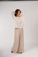 Jambes Full Length Linen Pants - Black / Natural