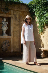 Jambes Full Length Linen Pants - Black / Natural