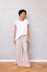 Jambes Full Length Linen Pants - Black / Natural