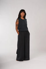 Jambes Full Length Linen Pants - Black / Natural