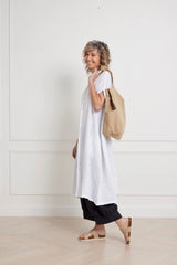 Salome Linen Shirt Dress - White / Navy / Brown
