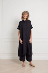 Salome Linen Shirt Dress - White / Navy / Brown