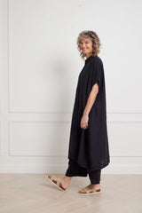 Salome Linen Shirt Dress - White / Navy / Brown
