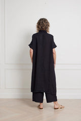 Salome Linen Shirt Dress - White / Navy / Brown