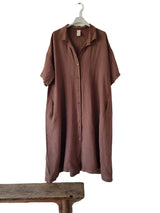 Salome Linen Shirt Dress - White / Navy / Brown