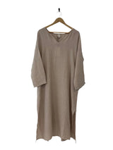 Sophie Linen Kaftan Dress - Natural / White