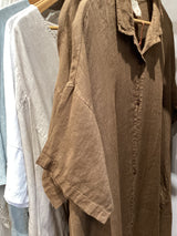 Salome Linen Shirt Dress - White / Navy / Brown