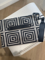 Amelia #2 Greek Key cotton and Leather Clutch