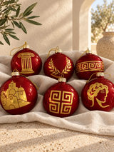 RED AND GOLD GRECIAN 6 PACK CHRISTMAS BAUBLES