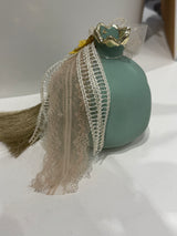 Luxury Greek Handmade Ceramic Pomegranate - Large - Mint Green with Gold & Lace Trims
