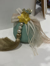 Luxury Greek Handmade Ceramic Pomegranate - Large - Mint Green with Gold & Lace Trims