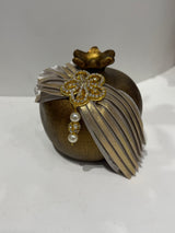Luxury Greek Handmade Ceramic Pomegranate - Medium - Bronze with Gold Trims
