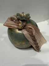 Luxury Greek Handmade Ceramic Pomegranate - Medium - Sage Green with Gold Trims