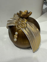 Luxury Greek Handmade Ceramic Pomegranate - Large - Bronze with Gold Trims