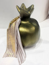Luxury Greek Handmade Ceramic Pomegranate - X Large - Olive Green with Gold Trims