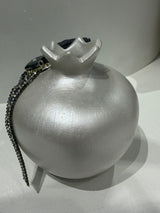 Luxe - Greek Handmade Ceramic Pomegranate - Medium - Pearly White with Grey Crystal embellishments
